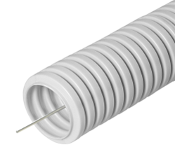 Труба гофрированная ПВХ сверхтяжелая 1100Н серая 16 с протяжкой бухта  50м